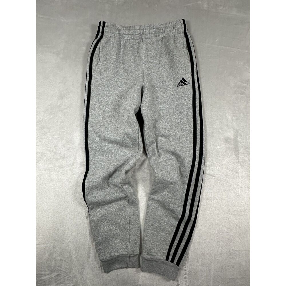 VTG Y2K ADDIAS Sweatpants Boys Grey Black 3 Stripes Cotton Joggers Size L
